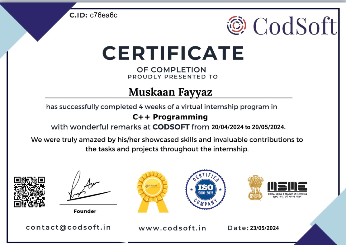 CodSoft Internship certificate