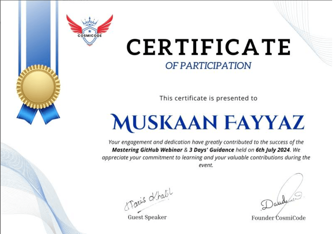 Mastering GitHub Workshop certificate