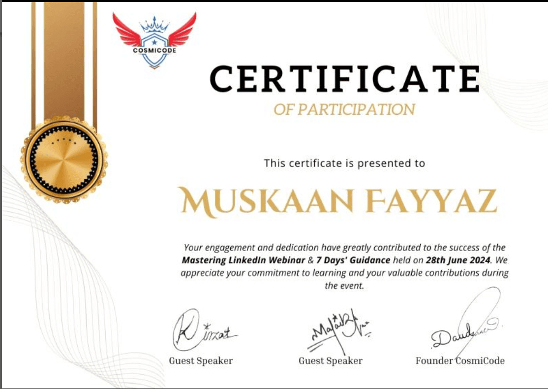 Mastering LinkedIn Webinar certificate