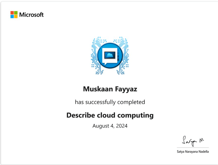 Microsoft Azure Fundamentals: Describe Cloud Concepts certificate