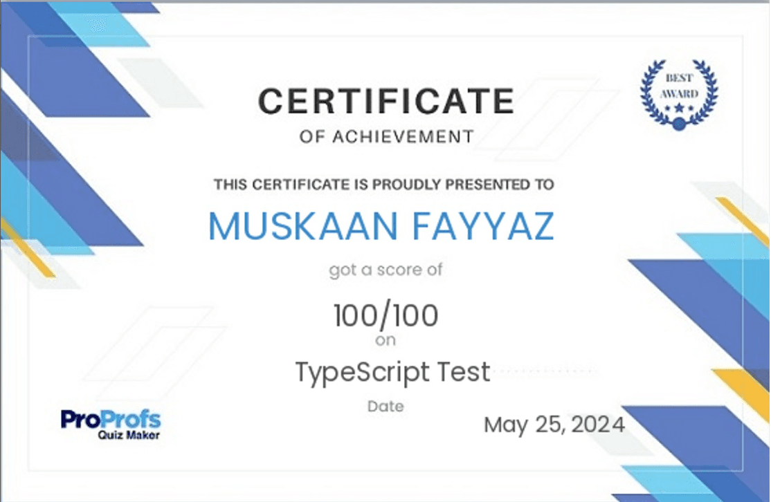 TypeScript Quiz certificate